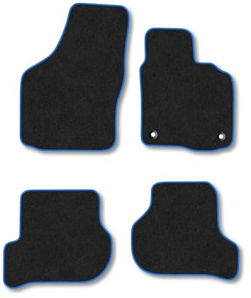 Car Mats Compatible With Skoda Octavia (2008-2013) Blue Trim Carpet Tailored Fit Car Floor Mats Set Accessory Custom Fit Water-Resistant Anti Slip Backing All Weather Full Coverage With Clips