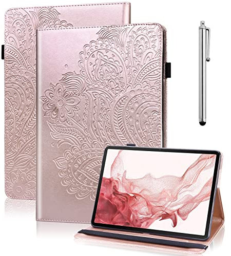 VODEFOX Schutzhülle für iPad der 10. Generation 2022, iPad 2022 11 Zoll (27.7 cm), geprägte Blumen, PU-Leder, Retro-Stoßfest, Abdeckung für iPad 10. Generation 10.9 Zoll, goldfarben