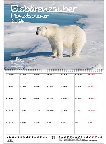 Eisbärenzauber Planer DIN A2 Kalender für 2024 Eisbär - Geschenkset Inhalt: 1x Kalender, 1x Weihnachtskarte (insgesamt 2 Teile)