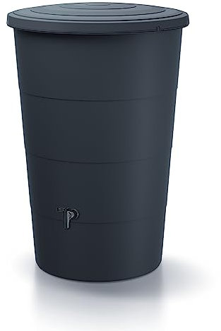 Regentonne Smooth 160 l | Ø60 x 87,8 cm | Inklusive Wasserhahn und Wasserauffangsystem | Gartentonne | Farbe Schwarz Modernes Design