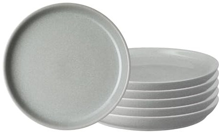 Denby - Elements Light Gray Coupe Salad Plates Set of 6 - Dishwasher Microwave Oven Safe - Scratch Chip Resistant Lunch, Appetizer, Dessert Plates - 8.25 Inch Ceramic Stoneware Dinnerware Set