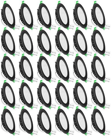 LED Einbaustrahler 230V Flach,5W LED Spots Neutralweiß 4500K,Rund Matt Schwarz Metall Einbauleuchten Deckenspots,Slim Deckenstrahler,Einbauspots für Küche Wohnzimmer, 30er Set