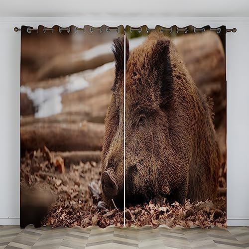 SJSXWQN Vorhang Braunes Wildschwein Gardinen mit Ösen Vorhang Blickdicht Thermo Verdunklungsvorhänge Schiebegardinen für Schlafzimmer Wohnzimmer H 260 x B 140 cm 2er Set