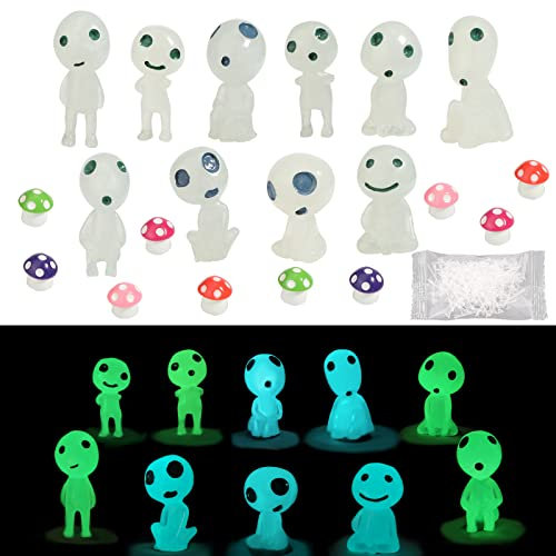 20-teiliges niedliches Feengarten-Statuen-Set mit Befestigungsnadel, leuchtende Prinzessin, Mononoke, Baumgeist, Alien, Mikro-Ornamente für DIY-Feengarten, Kuchendekoration, Puppenhaus-Dekoration,