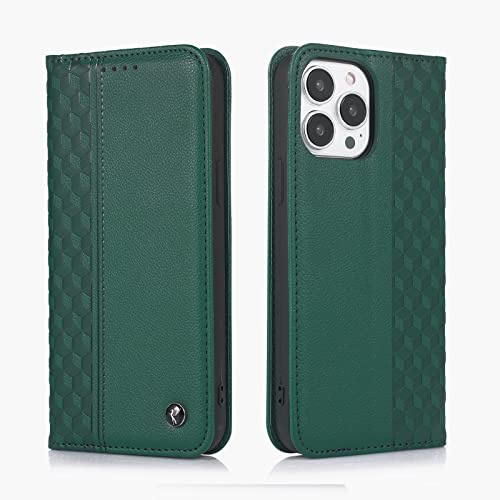 TOHULLE Case for iPhone 15 Pro Max, Premium PU Leather Wallet Case Card Holder Kickstand Built-in Magnetic Closure Flip Folio Phone Cover for iPhone 15 Pro Max - Green