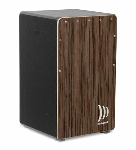 Schlagwerk CP90 Cajon Rudiments Vintage Walnut Large - Cajon Instrument mit zwei Snare Teppichen 50 x 30 x 30 cm - schwarze Seiten und Front mit Wahlnussholz Designfurnier - Made in Germany
