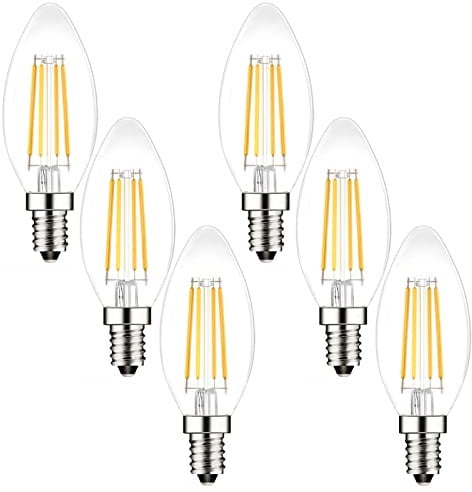 E14 Led SES Candle Light Bulb Dimmable,Small Screw,4W Equivalent 40W, Warm White 2700K,400Lm,Pack of 6