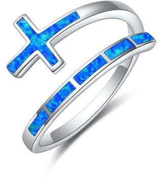 CUPENDA Kreuzringe Sterlingsilber Blauer Opal Wickelringe Verstellbarer Ring Reinheitsring für Frauen Schmuck Geschenke für Mädchen