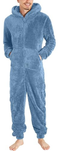 Caxndycing Mono para hombre de pareja, suave, divertido, largo, de invierno, cálido, de peluche, con cremallera, de forro polar, una sola pieza, Z10 Sky Blue, L