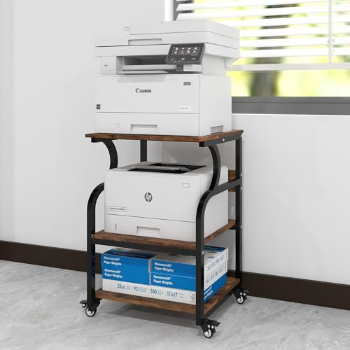 PUNCIA Supporto per Stampante 60x50x75CM Mobile Stampante con Ruote Porta Stampante Scaffale per Stampante in Legno Carrello Porta Stampante per Scanner Fax per Ufficio e Casa (Marrone)