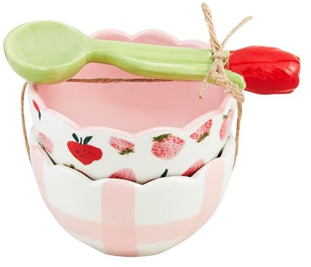 Mud Pie Bocado de fruta floral rosa, cuenco de 2 x 3 pulgadas de diámetro | cuchara de 4 1/4 pulgadas