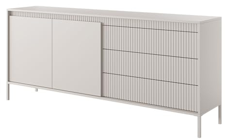 Selsey Falsetto - Sideboard 2-türig mit 3 Schubladen, Beige mit geriffelter Front, 187 cm