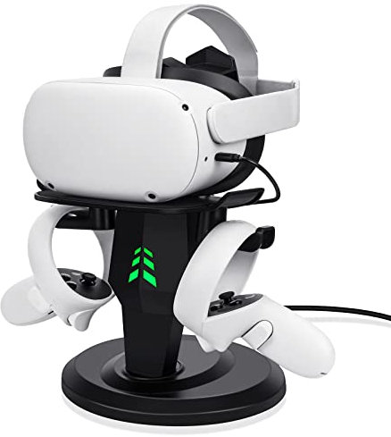 alcopanda VR Headset Charging Dock, VR Stand Accessories for Quest 2, Rift/Rift S VR Headset, and Touch Controllers, with LED Lights, Type C Charging Port