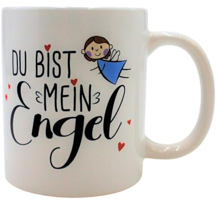 Dekohelden24 Kaffeebecher - Tasse aus Steingut, Motiv: Du bist Mein Engel. Größe H/Ø: 9 x 8 cm, Fassungsvermögen 300 ml, in Geschenkkarton.