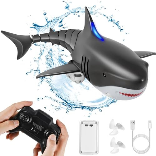 kizplays Ferngesteuerter Hai-Spielzeug, 2.4GHz Ferngesteuertes Boot Simulation Hai, Wasser Shark Spielzeug Pool Wasserspielzeug Elektrischer Boot Ferngesteuert Geschenk für Jungen und Mädchen