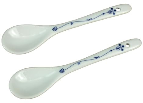 Generisch 2er Set Porzellan Löffel Indisch Blau maritim Strohblume Eierlöffel