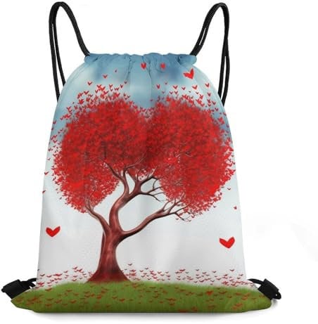 LFDSEPYM Rucksack mit Kordelzug, Sporttasche, wasserabweisend, mit Blumenmuster, für den Außenbereich, Red Hart With Tree, 35*42cm
