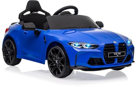 Kinder Elektroauto lizenziert BMW M4 mit 2,4G-Fernbedienung, 12V Elektrofahrzeug für Kinder Geschwindigkeit 3 ​​km/h, Hupe, LED und Musik, für Kinder ab 3 Jahre (Blau)