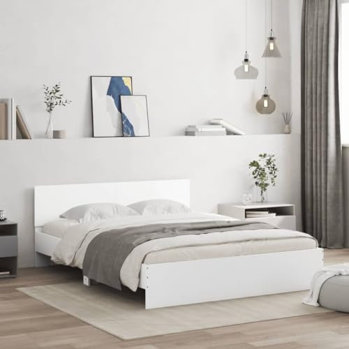 Faroom Holzbett Futonbett Bett 140x190 cm mit Lattenrost & Kopfteil, Bettrahmen Holzwerkstoff Einzelbett Doppelbett Bettgestell Weiß
