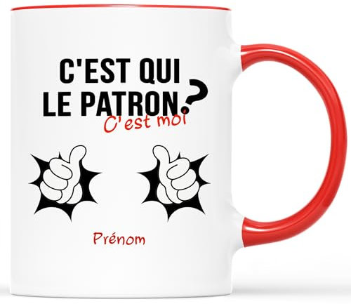 𝗖𝗔𝗗𝗘𝗔𝗨 𝗣𝗟𝗨𝗦 Mug Personnalisé Prénom - C'est Qui Le Patron - Cadeau pour Son Patron, Cadeau Patron Humour, Tasse Humoristique, Mug Tasse Humour, Mug Drole Homme, Mug Directeur, Tasse Chef