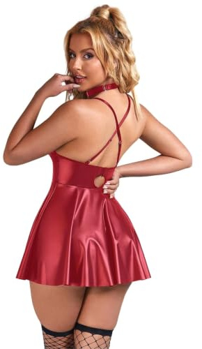ohyeahlady Stor storlek, sexig klänning, erotisk, konstläder, miniklänning, kort bodycon, klubbklänning, chic, aftonklänning, V-ringad, underkläder, med rund hals, sexig outfit, pute, wetlook, bodycon