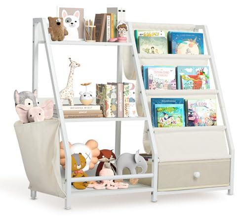 Nidouillet Kids Bookshelf 3 Tier,Toy Organizer for Kids, Montessori Bookcase Book Shelf for Kids Rooms, Bedroom,Playroom, Nursery, Toy Storage Organizer with Bookshelf AB032601