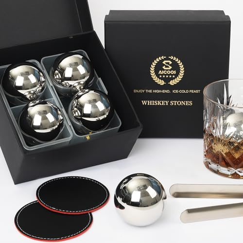 Geschenke für Männer - Eiswürfel Edelstahl Wiederverwendbare Metall Whisky Steine für Jahrestag Und Geburtstag Personalisierte Geschenk für Ihn Ehemann Mann Papa Freund (4 Kugel)
