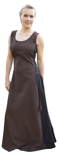 Battle-Merchant – Ärmelloses Mittelalterkleid Jarle – Wikinger Träger-Kleid für Damen – Mittelalter, Kostüm, LARP, Fantasy (XXL, Braun/Schwarz)