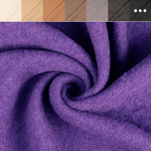 Wollfleece Meterware uni & meliert - Wollstoff Mantelstoff - Wollpullover nähen, weiche Wolle Stoff - 100% Schurwolle/Wolle *Ab 50cm, Farbe: 045 lila