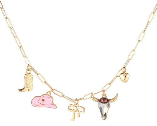 Mikovivi Charm Halskette Damen, Zierliche Goldkette Büroklammerkette Choker-Halskette Western-Cowgirl Klobig Trendig Mode Halskette mit Anhänger Outfit Schmuckgeschenk