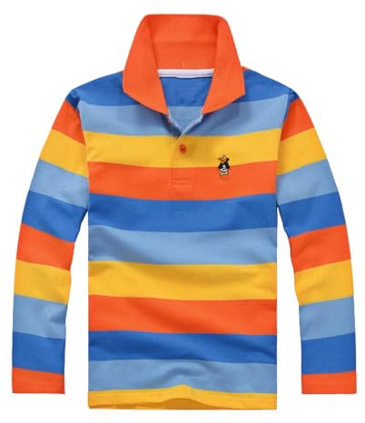 Poloshirts Jungen 152 Langarm Gestreift Button T-Shirt für Kinder Jungen Colorblock-Streifen Langarmshirt Jungen mit Knopfleiste&Polokragen Basic Pullover Tops Hemden Active-Poloshirt 3-14 Jahre