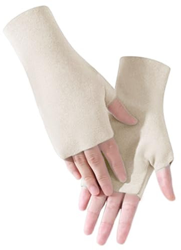 OULIGET Feine Samt-Halbfinger-Handschuhe, Touchscreen-Handschuhe, zum Autofahren, Tippen, Telefon, dehnbare Baumwollstrick-Fäustlinge für Damen und Herren, Weiss/opulenter Garten, 7.2 Inches