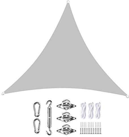 Waterproof Triangle Sun Shade Sail 9.2m Patio Canopy with Mounting Kit for Outdoor Lawn Pergola Decking Light Gray