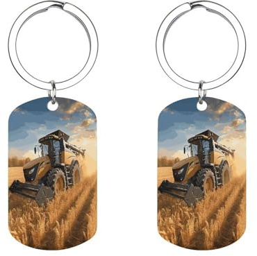 YTLKGFP Porte-clés en métal personnalisé avec motif tracteur agricole - Pour clés, sac à dos, tractions et plus encore, 5,1 x 2,8 cm, Récolte des tracteurs agricoles, 2 * 1.1 inches