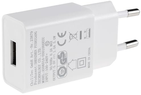 Cargador USB 5W 1A 5V Fuente de alimentación enchufable con USB-A 110-240V Adecuado para Tableta teléfono Inteligente Auriculares batería Luces Viaje Blanco