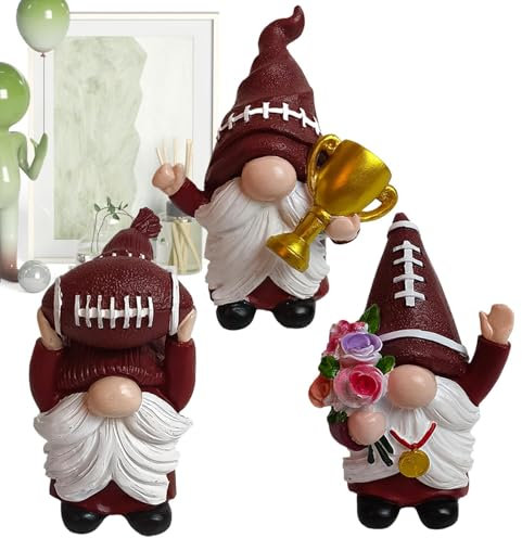 Set of 3 Gnome Statue Decoration, Garden Decorations Outdoor, Football Gnome Figurine, Resin Gnome Player Figurine, Sports-Themed Gnome Figurines, Gnome Player Statues for Display & Living Room