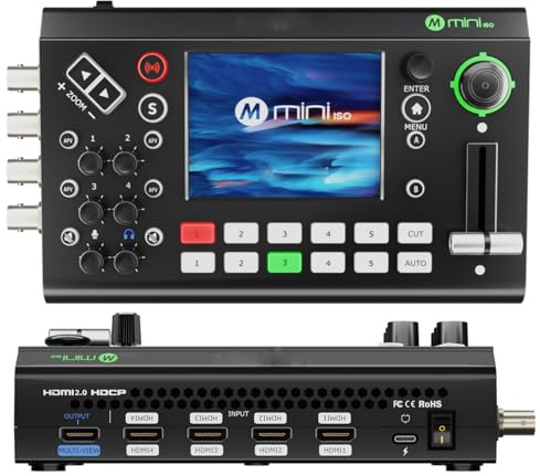 RGB link Mini-ISO Video Mixer Switcher, 10-Channel All-in-One 4K Switcher with Quad HDMI/SDI Inputs, 3.5 Touchscreen, PTZ Control, Chroma Key, Dual HDMI Outputs, and Multi-Platform Streaming