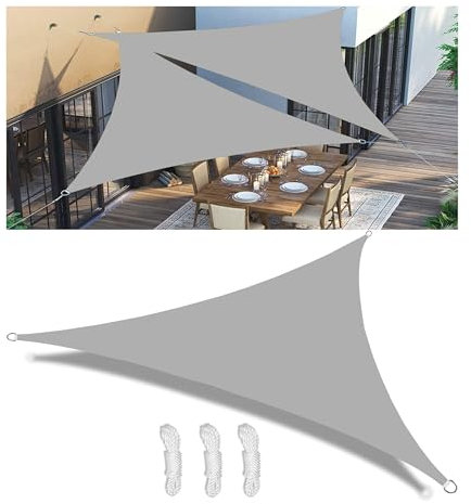 Toldo Vela de Sombra Impermeable Triangular Toldos Exterior Terraza Protección Rayos UV Resistente al Desgarro con 3 Cuerdas Fijas para Terraza Balcon Patio Exteriores Jardín Gris Claro 2.7x2.7x3.9M
