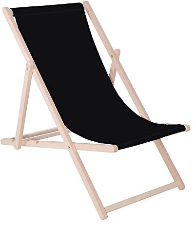 Muntel Klappstuhl Liegestuhl klappbar aus Massivholz, Sonnenliege für Garten, Balkon & Terrasse, Gartenstühle, Gartenliege wetterfest, Strandliege klappbar leicht, Strandstuhl, (Schwarz)