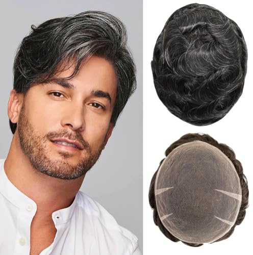 Ehairc Haar System für Männer Voll Schweizer Spitze Toupet für Männer 100% Echthaar Atmungsaktiv Herren Toupet Haaransatz Bleichen Knoten Natürliche 90% Dichte 8X10“(#1B10)