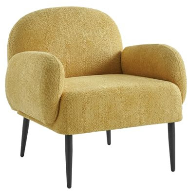 HULALA HOME Fauteuil Moderne, Fauteuil Relax Salon Confortable avec Pieds Métalliques Boucle-Fil Housse Accoudoirs Ergonomiques pour Salon et Chambre, Jaune