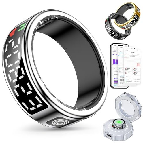 Gwenland Smart Ring Smartringe für Herren Damen, Fitness Tracker Rings mit LED Anzeige, Gesundheitsring IP68 Wasserdicht mit iOS und Android,Aktivitätstracker/Herzfrequenz/SpO2/Schlaf (Silber, 8)