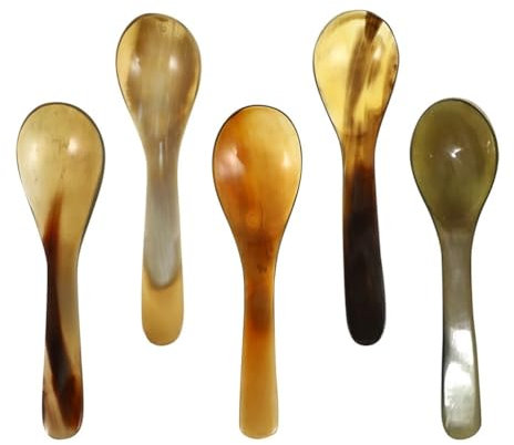 5 x Kaffeelöffel aus natürlichem Horn, Eislöffel, Büffel, Kaviar, Hörner, Tee