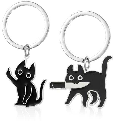 EOAMGO Schlüsselanhänger Katze, Cute Cat Keychain, 2 Stück Schlüssel Anhänger Lustig Süß Schwarz Katze Geschenk, Katzen Geschenke für Frauen, Süße Schlüsselanhänger für Halloween Paar Partner