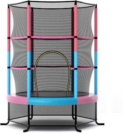 COSTWAY Ø165cm Gartentrampolin mit Sicherheitsnetz, Trampolin bis 135KG belastbar, Indoor-/Outdoortrampolin für Kinder ab 3 Jahre (Macaron, Ø165x191cm)