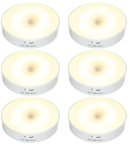 Newest Motion Sensor Lights Indoor, 6 Pack Wireless LED Night Light, USB Rechargeable Battery Powered Safety Lamp for Stair, Bedroom, Living Room, Bathroom, Wardrobe, Garage, Kitchen Under Cabinets