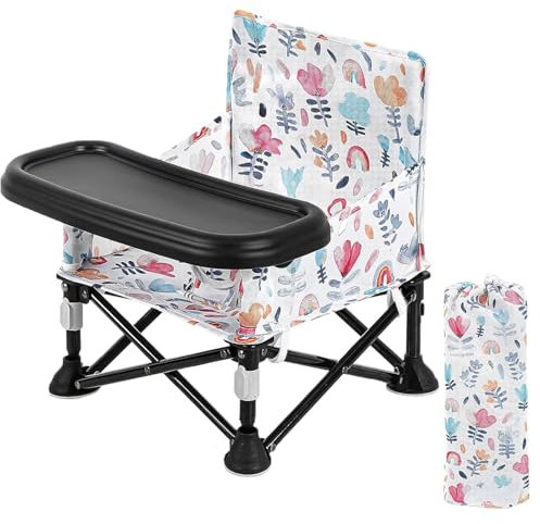 LADIDA Portable Baby High Chair with Removable Tray - Foldable Travel Highchair with Travel Bag,Flower Pattern Folding Booster Feeding Chair for Indoor Outdoor, Beach, Picnic 305