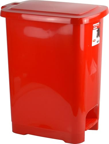 Catergold Slim Pedal Kitchen Bin 60 Litre Capacity Premium Plastic Bin with Lid Multipurpose Waste Bin House & Office Tall Slim Rubbish Recycling (Red)