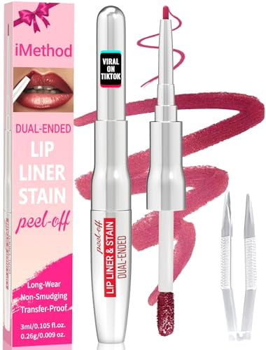 iMethod Lip Liner Stain – Lippenfarbe, 2-in-1-Abzieh-Lippenfarbe mit zwei Enden und Pinzette, natürlich, langanhaltend, einfach anzuwenden, für alle Hauttypen, hält den ganzen Tag, Mauve