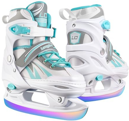 Adjustable Kids Ice Skates for Girls Boys, 4 Size Adjustable Beginner Ice Hockey Skates for Youths Teen, Warm Ice Skating Shoes with Electroplated color-changing blades for Outdoor and Rink, Blue